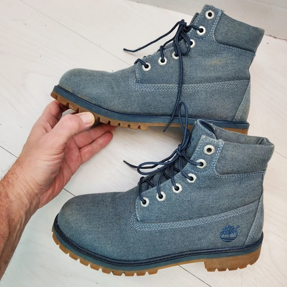 Timberland Boys A1VHV Blue Denim Canvas Lace Up Ankle Boots Size 6 Kids Gorpcore